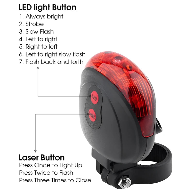 Bicycle Bike LED Lights  2 Lasers 5 LED Waterproof Cycling Taillight Safety Warning Taillight MTB Bike Rear Tail Lights