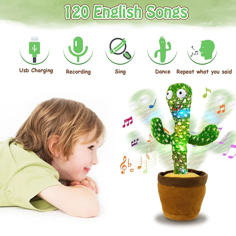 35cm Dancing Cactus 120 Song Speaker Talking USB Battery Voice Repeat Plush Cactus Dancer Toy Talk Plushie Stuffed Toys For Kids Gift