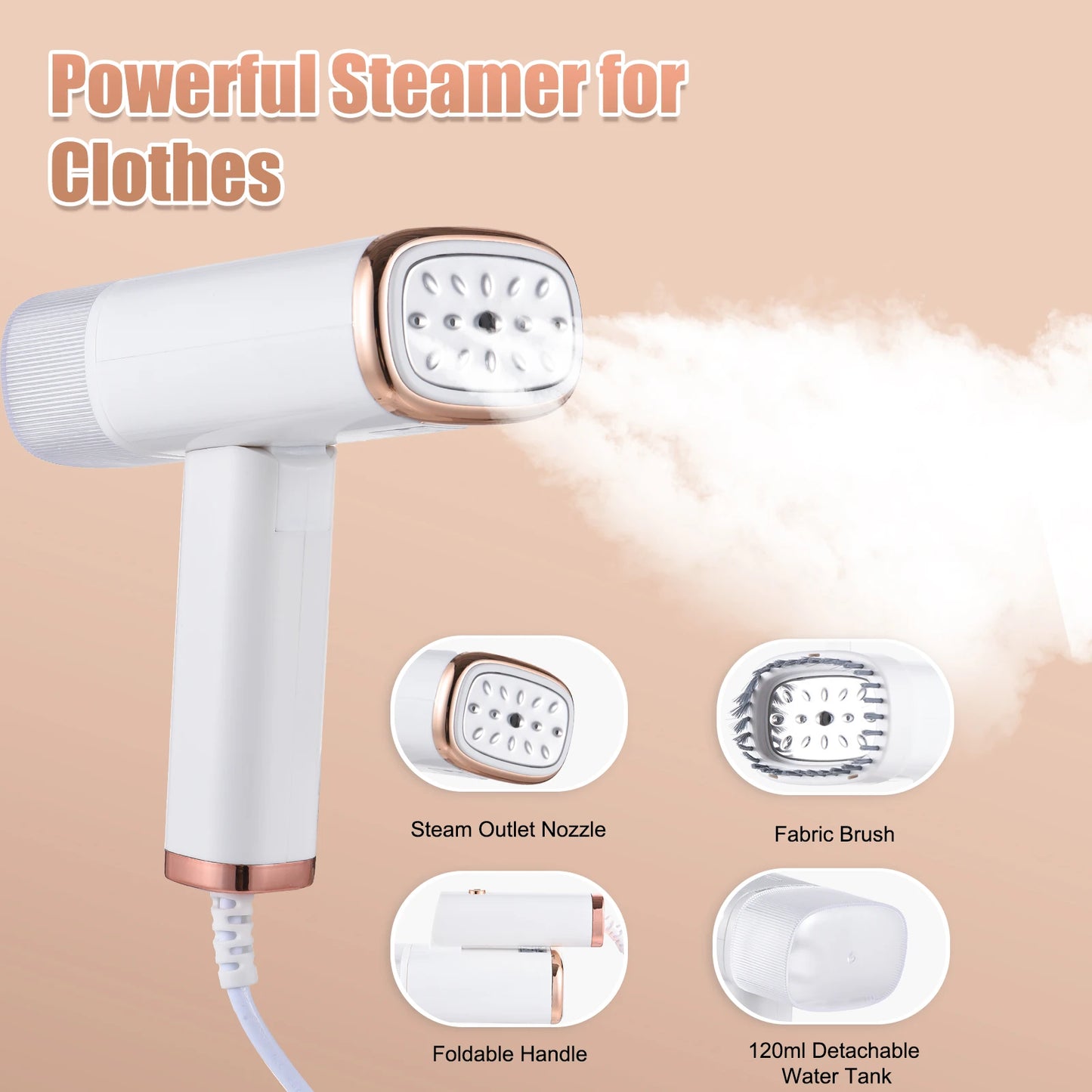 NEW 1000W Powerful Foldable Handheld Iron Garment Steamer for Clothes and Fabrics 120ml Large Capacity Water Tank 20s Fast Heating Outdoor Travel Hotels Clothes Ironing Accessories