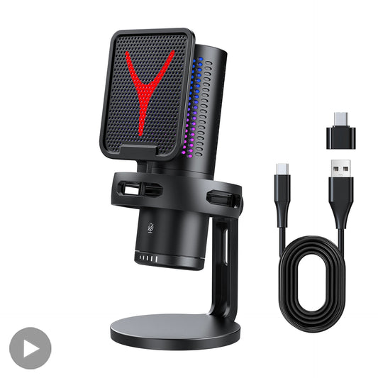 NEW Arrivals Gaming Microphone Professional Condenser Mic PC Laptop Computer Mike RGB USB Wired Studio Streaming Podcast Gamer Karaoke PC YouTube Tik-Tok Kit Electronics Accessories Supplies