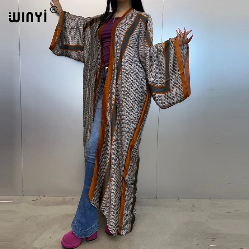 NEW Arrivals Luxury Bohemian kimono kaftan Beachwear Cardigan Sexy Evening Beach Dress Abaya Dubai Algerian Luxury Swimsuit Cover-Ups Beach Outfits Muslim Ladies فستان العيد