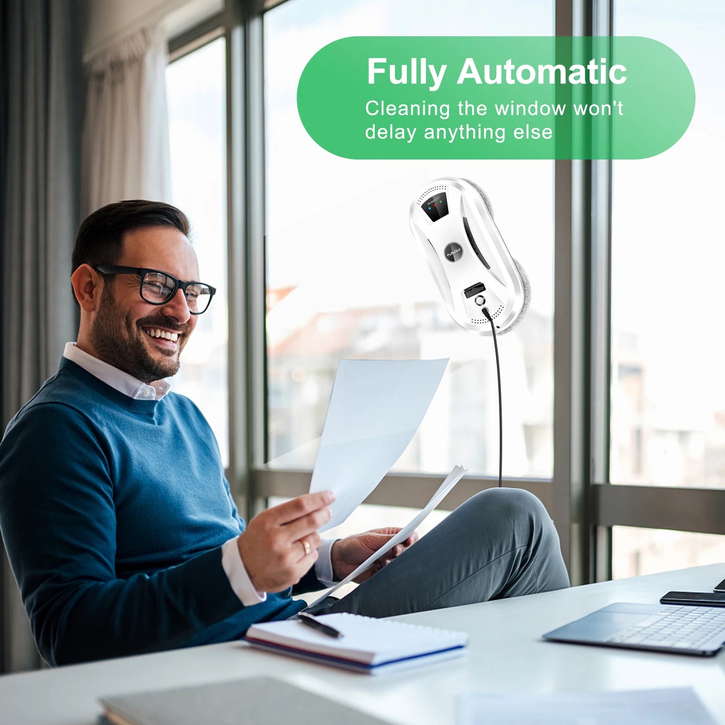 Home Window Cleaning Robot Smart Window Glass Vacuum Cleaner One-key Glass Wall Cleaning Machine PuRuiKai