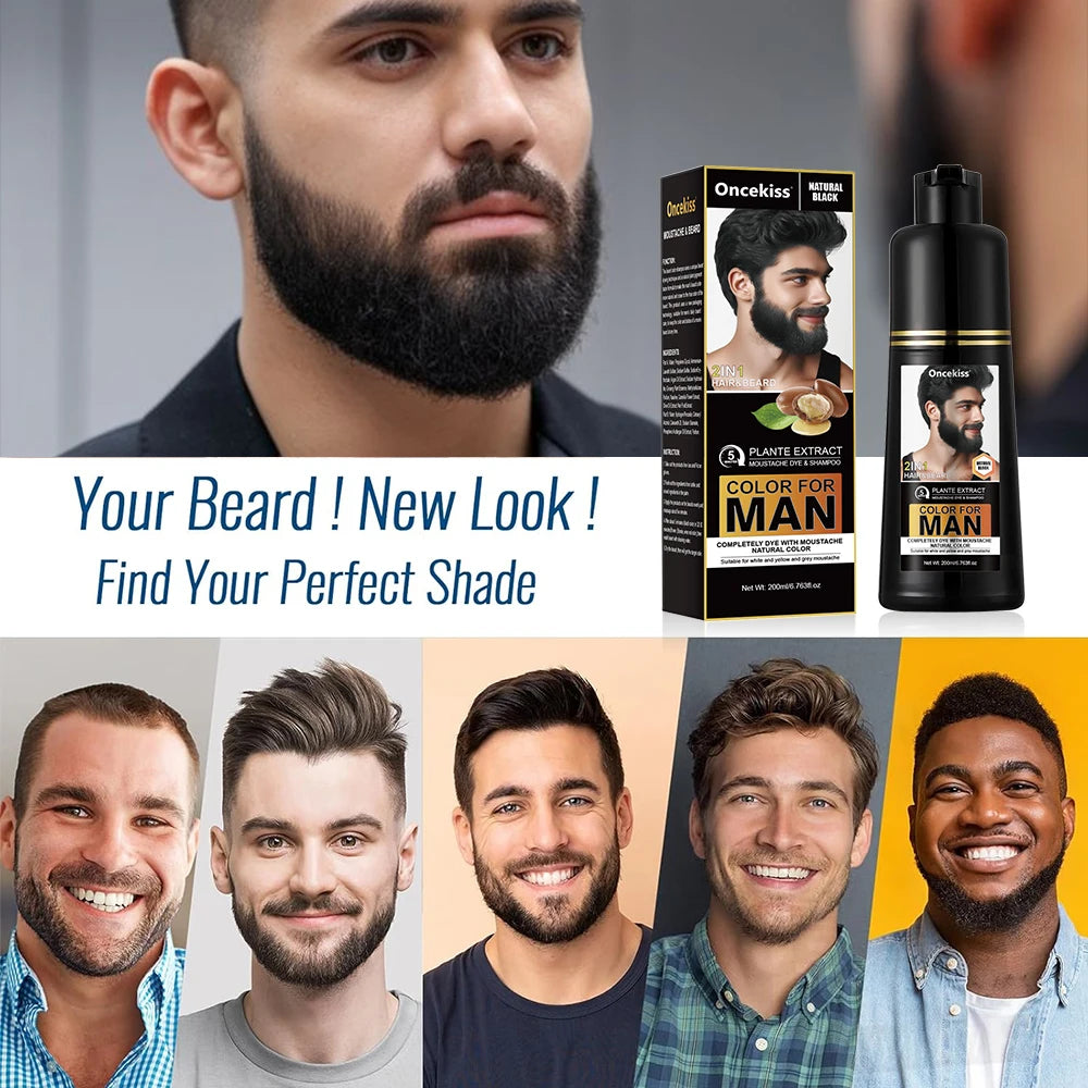 NEW Brown/Black Color Natural Long Lasting 200ml Permanent Beard Dye Shampoo for Men Beard Dying Removal White Gray Beard Hair Men Beard Dye Shampoo Men Grooming Supplies