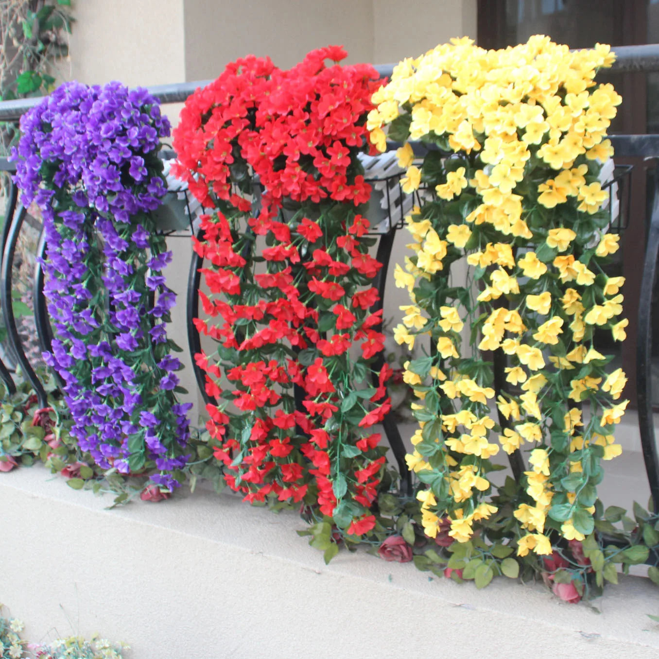 2PCS Artificial Violet Hanging Flower Vines Plastic Fake Flowers Wall Decor Plants Garland for Wedding Home Garden Decoration