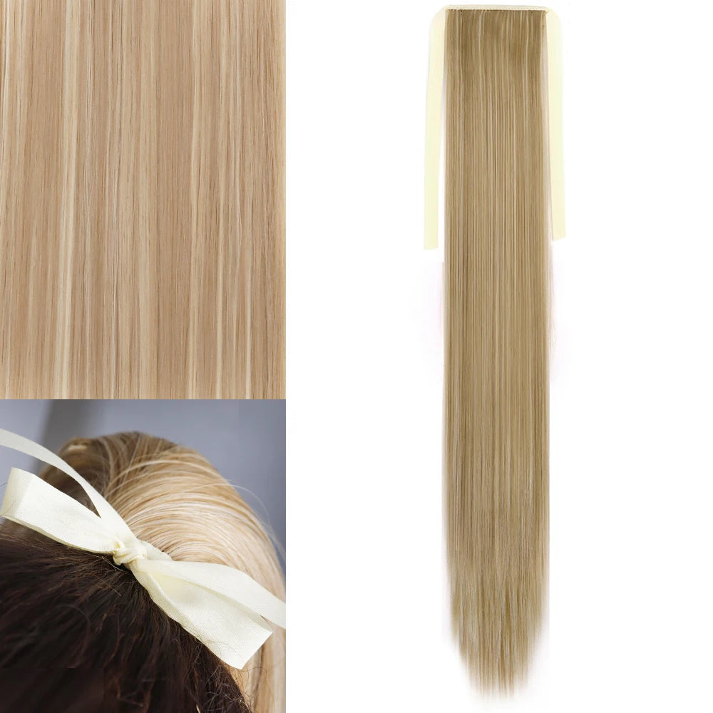 NEW  Synthetic Long Straight Wrap Around Clip In Ponytail Hair Extension Can Be Permed Heat Resistant Pony Tail Fake Hair