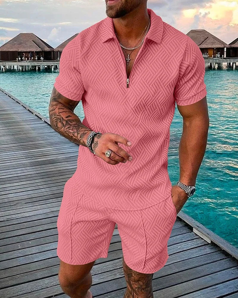 2 PCS Set S-5XL Plus Size for Curvy Men's Athletic T-Shirt Set Casual Mesh Lapel Short Sleeve Pullover Tops + Shorts  Solid Thin Sporty Suits Summer Casual Clothing Suit