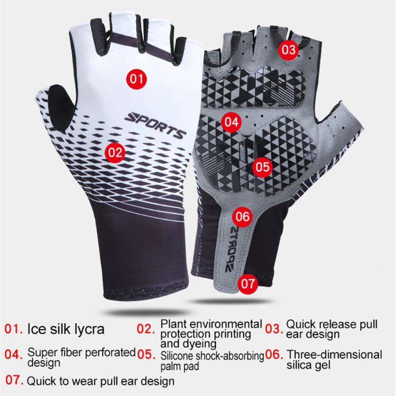 Cycling Gloves Men's Summer Sports Sunscreen Breathable Sweat-absorbent Half Finger Bicycle Gloves Men and Women Riding Glove