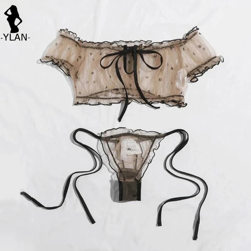 Sexy Women Lingerie Cute Flower Bra Set Strapless Bralette Panty Set Female Fancy Underwear Intimate Transparent Erotic Lingerie