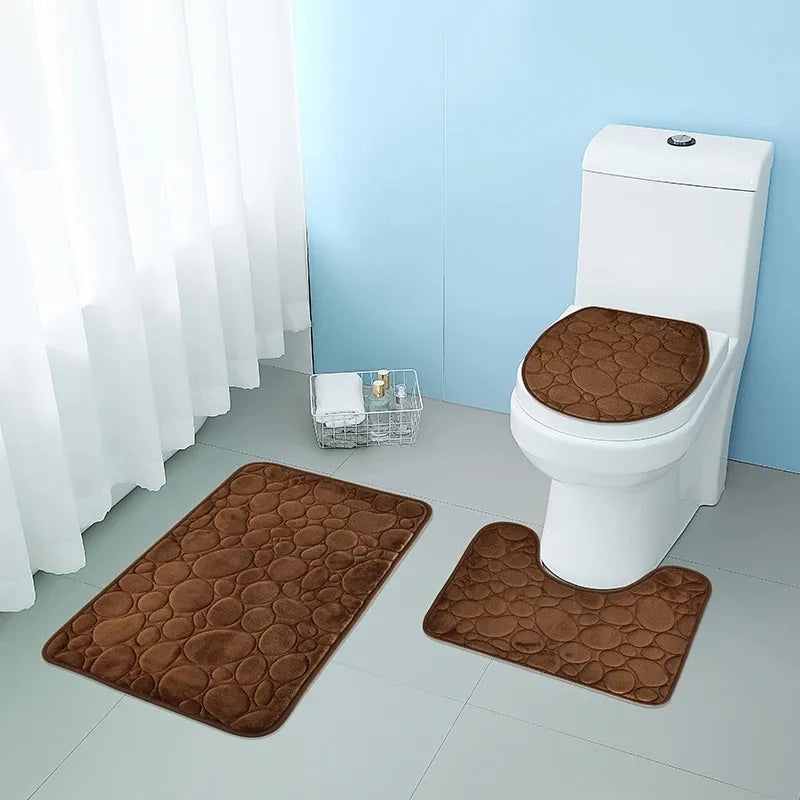 NEW Arrivals 3PCS Set 12 Colors Quick Drying Slip Water Absorption Anti Bathroom Mat Thickened Bathroom Toilet Carpet Machine Washable Fabric Bathroom Accessories