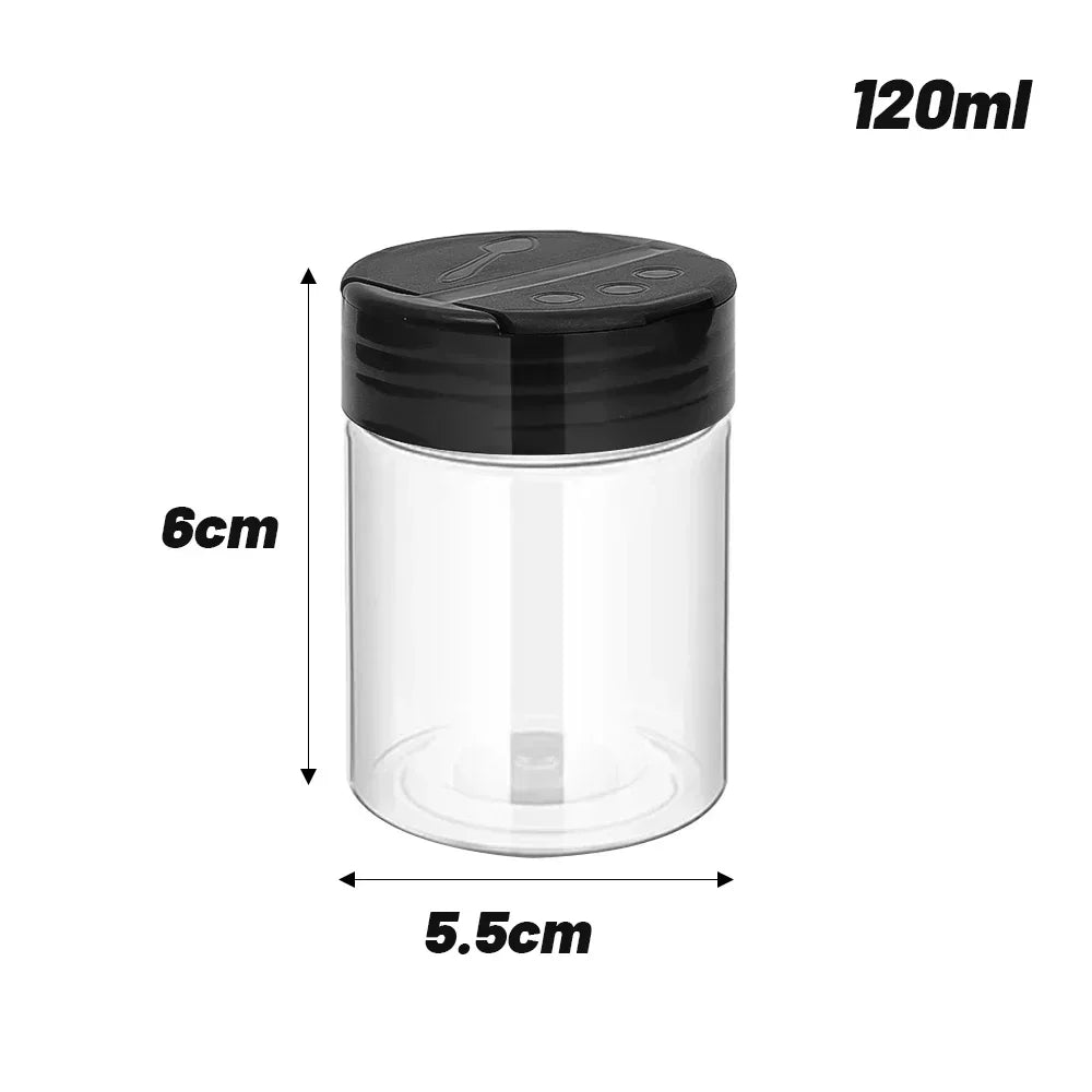 NEW 100ml 6 PCS Set Plastic Spice Jars with Shaker Lids Transparent Safety Plastic Bottles for Home Kitchen Storing Spices Seasoning Powders Jars Home Barbeque Kitchenware Supplies