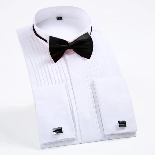 S-5XL Plus Size Set Black/White Color Classic Winged Collar Luxury Shirt Men's Wingtip Tuxedo Formal Shirts with Red Black Bow Tie Party Dinner Wedding Bridegroom Business Tops
