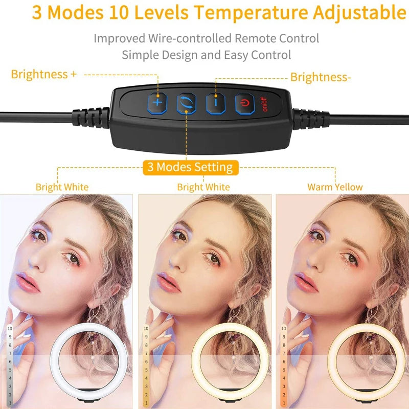 Home Studio Social Media Live Streaming Tools 16/26/33cm LED Selfie Light Photography Lights With Tripod Bluetooth Remote Control Dimmable Ring Light For Video Live Fill Lamp