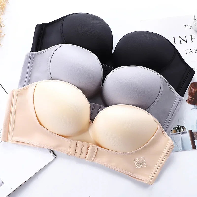 Women Girls Sexy Underwear Supplies Front Buckle Invisible Non-Slip Small Push-Up Bra with a Breathable Strapless Glossy Bra Cover Ladies Female Luxury Lingerie Fashion Clothing Products