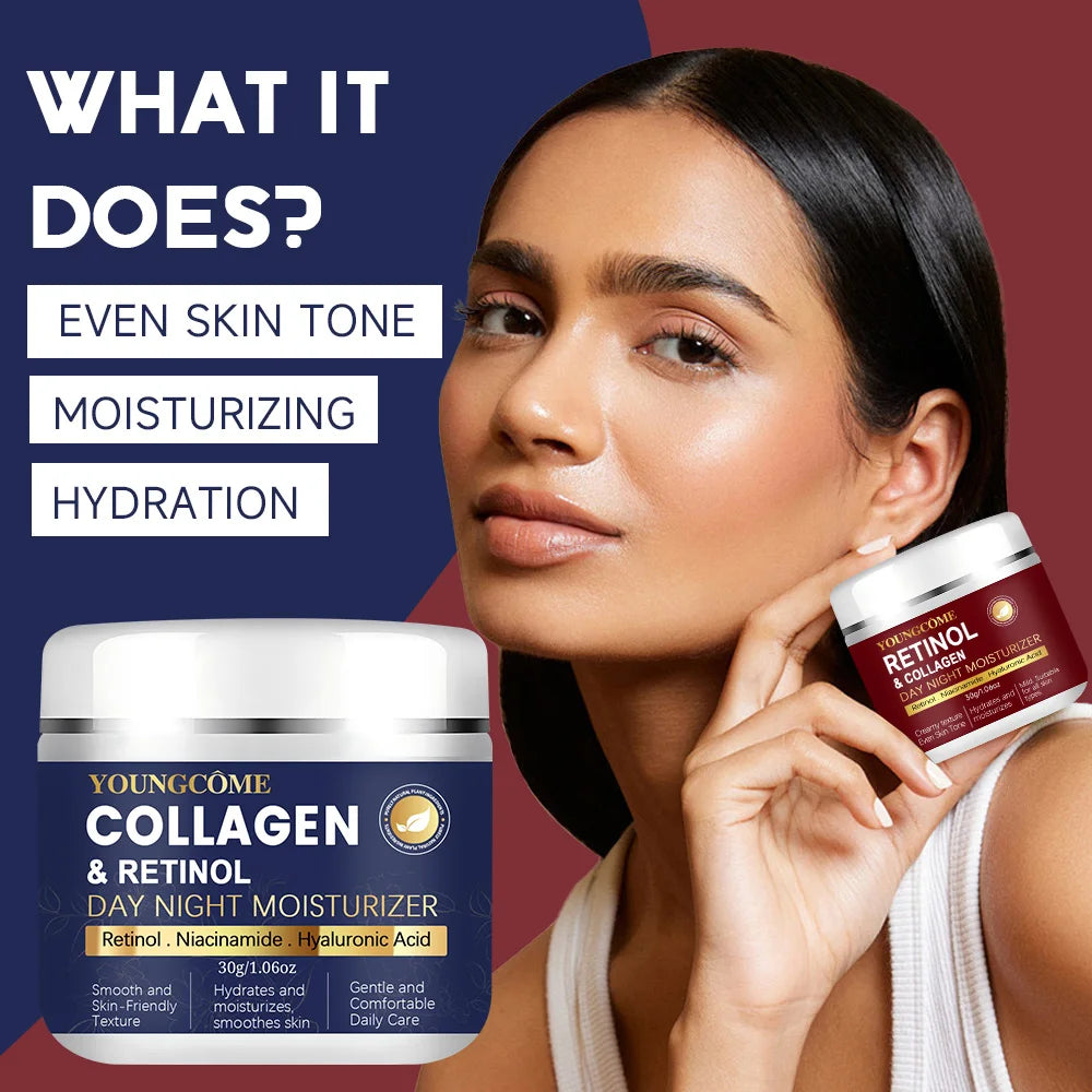2 PCS Set Retinol Face Skin Care Retinol Collagen Cream Anti-Aging Wrinkle Deep Hydration Moisturizing Skin Health Whitening Exfoliation  Women Skin Care Supplies Korean Beauty Salon Products