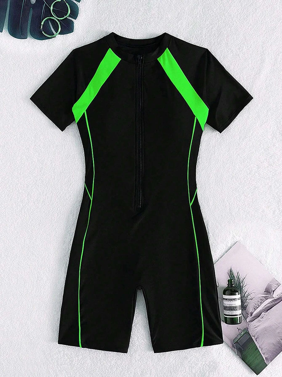 NEW Arrivals S-2XL Short Sleeve Surfing Swimsuit Slim Bodysuit Swimwear Women One Pieces Kayaking Snorkeling  Diving Clothes Bathing Swimming Swim Suit Water Sports Apparel Clothing Supplies