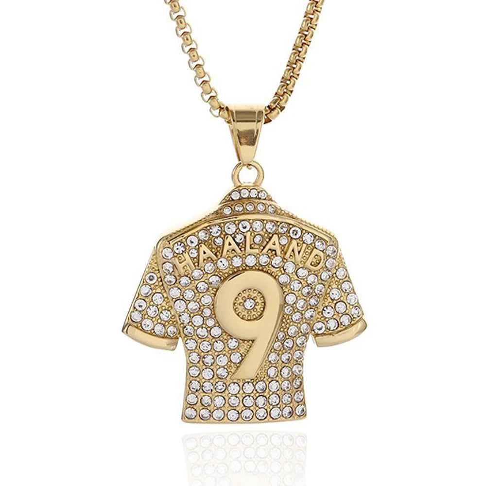 Fashion Football Jersey Messi Cristiano Ronaldo Neymar Mbappé Harland Rhinestone Necklaces + 60cm Gold Chain Men Stainless Steel Soccer Fans Hip Hop Jewelry Accessories