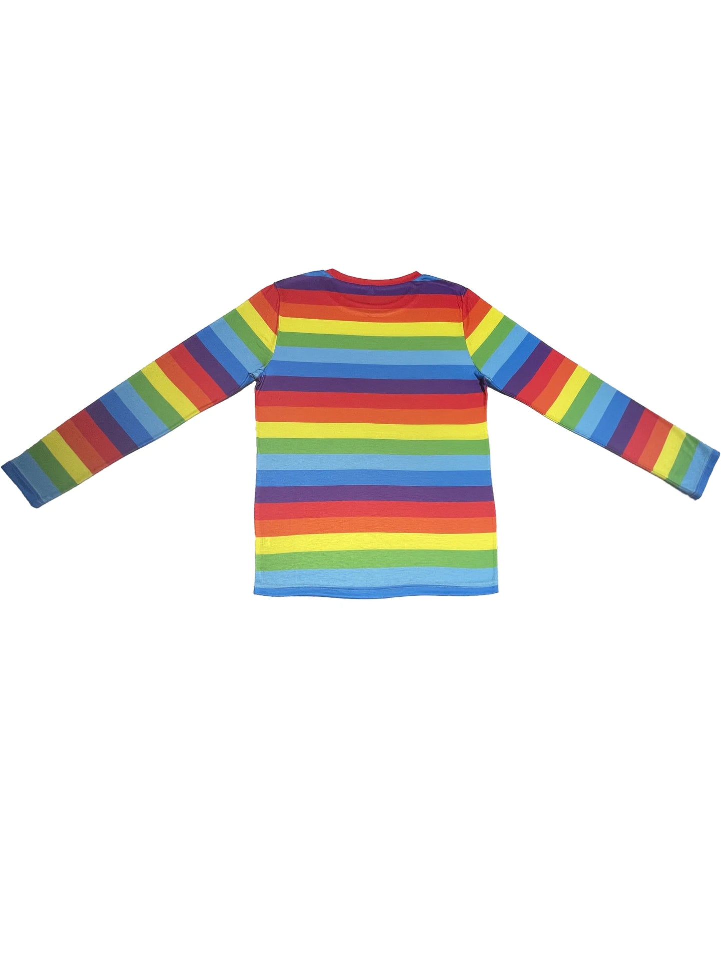 Rainbow Striped Crew Neck T-Shirt, Casual Long Sleeve T-Shirt For Spring & Fall, Women's Clothing