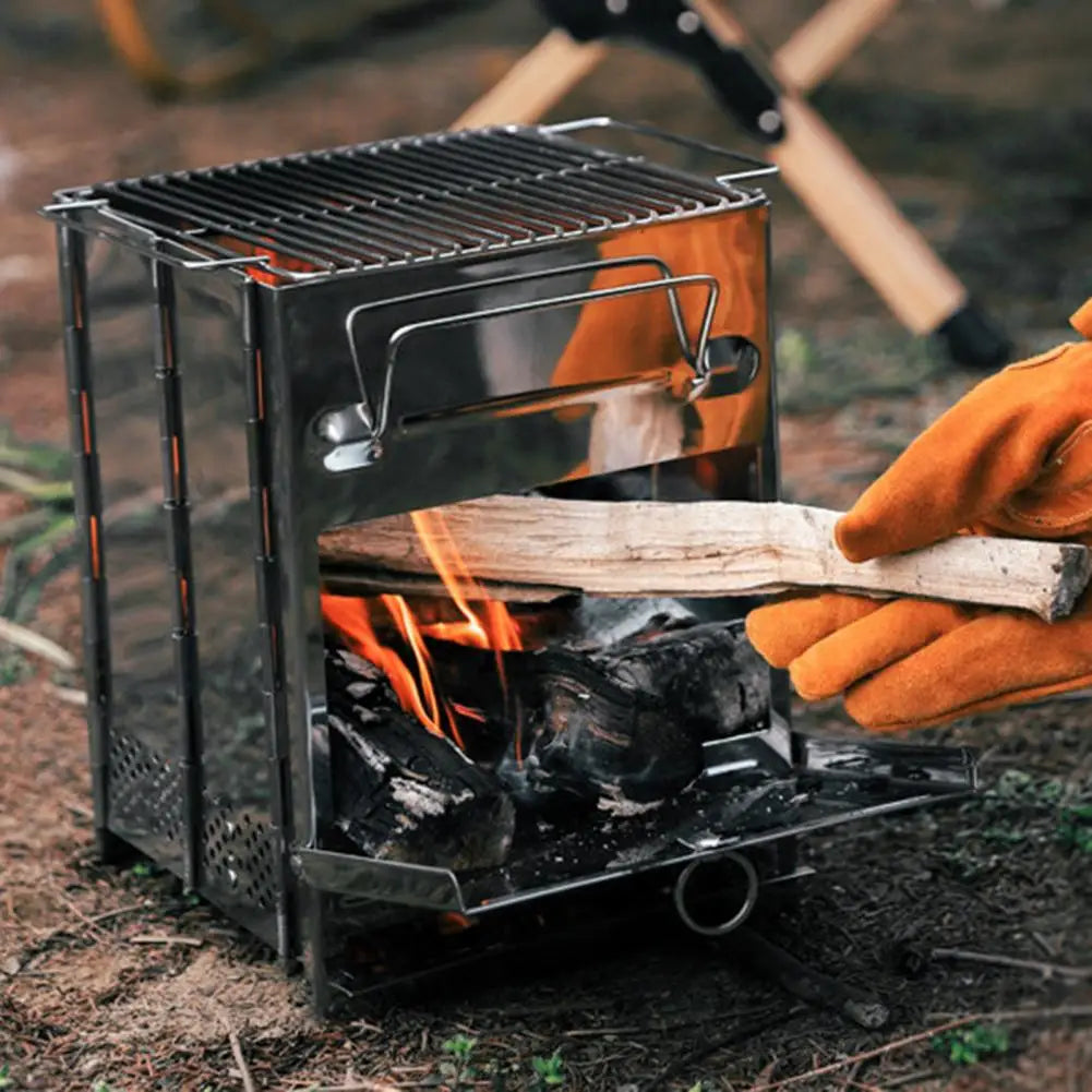 NEW Arrivals Wood Burning Folding Camp Stove Stainless Steel Grid Lightweight Collapsible Outdoor Cooking Stove for Outdoor  Camping BBQ