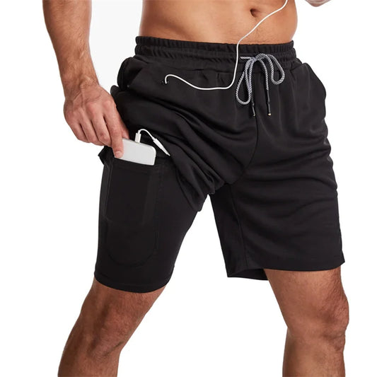 NEW M-3XL Plus Size 9 Colors Men's 2-in-1 Fitness Running Shorts Quick Drying Training Fitness Shorts Breathable  Double-Deck Sweatpants Gym Shorts
