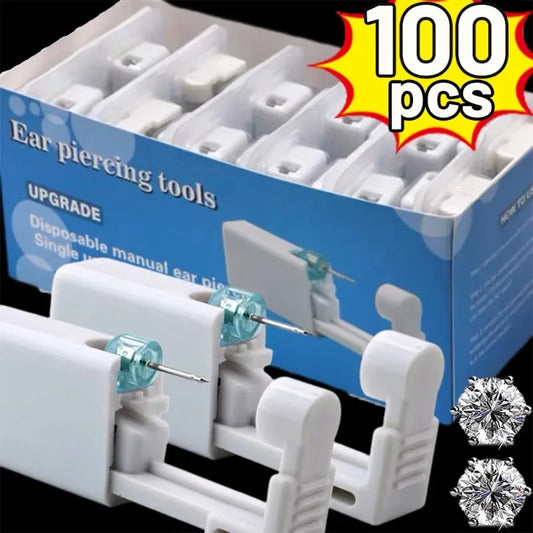 NEW 50/100PCS Set Safety Ear Piercing Gun Kit Women Men Disposable White Plastic Sterile Ear Piercing Device Fashion Simple Jewelry Piercing Tools