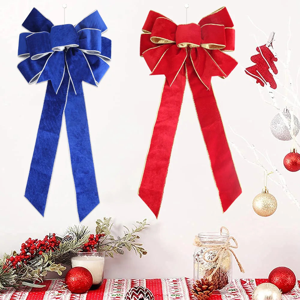 Cross-Border New 60cm Red Large Bow Christmas Tree Decoration Pendant Silk Edge Velvet Christmas Bow