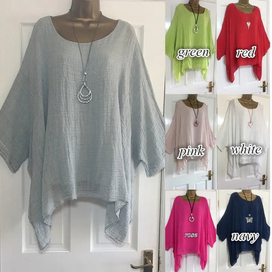 Plus Size Autumn Women s Clothing Fashion Batwing Sleeve Solid Color Loose O-Neck 3/4 Sleeve Casual Elegance Femme Blouse Ladies Top