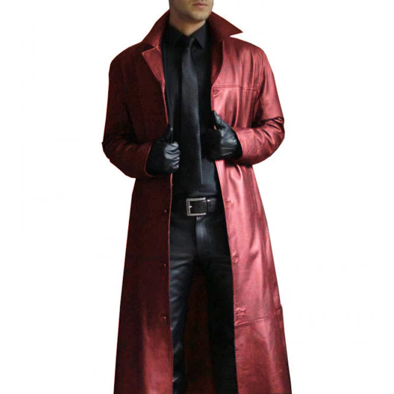 NEW Arrivals S-5XL Plus Size Men Jacket Turn-Down Collar Smooth PU Leather Men Fall Coat Windproof Streetwear Slim Fit Long Sleeve Men Trench Coat