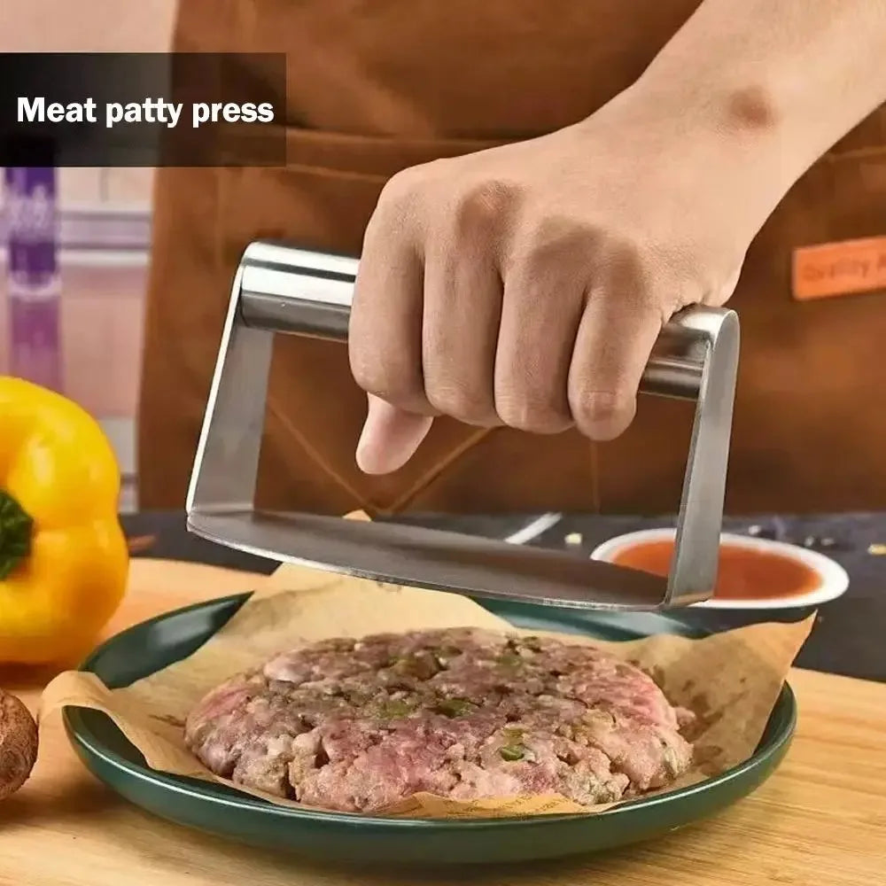 Home Outdoor Courtyard Barbeque Camping Grill  Stainless Steel Hamburger Presser Meat Tenderizing Press Burger Kitchen Gadgets Meat Pie Make Kitchen Accessories Cooking Tools