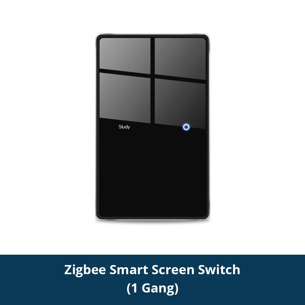 4 Gangs Zigbee Smart DIY Name Lights Switch Sensing Function Voice Control Black Panel Touch Screen Light Switches US Type Neutral Required Works with TUYA App Control  Smart Life App
