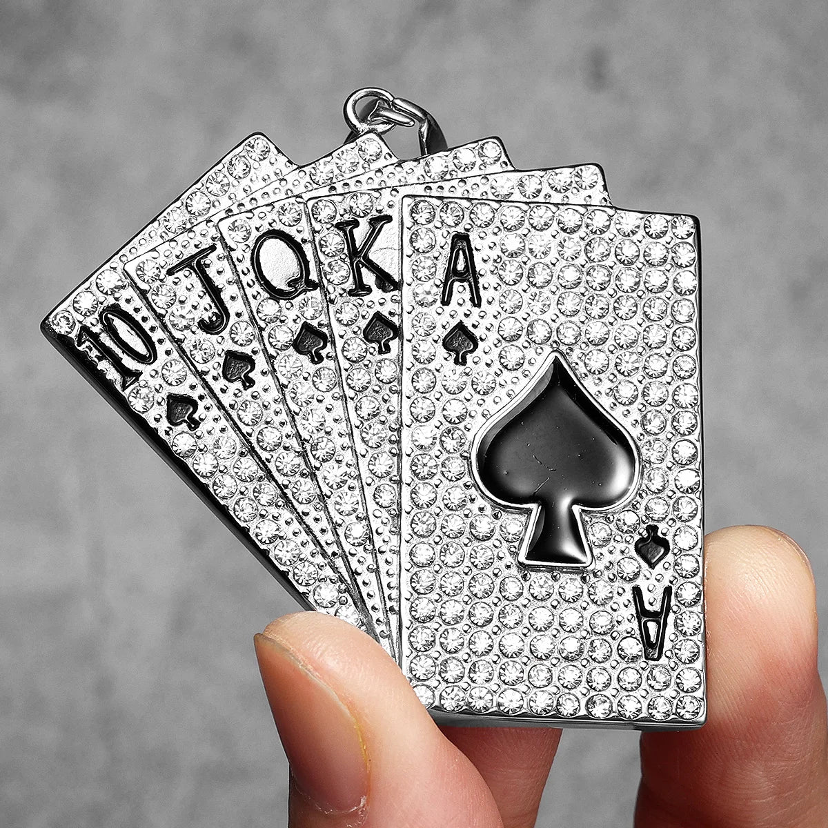 For Poker Lovers Lucky Poker Rhinestones Flush Gemstone Men Necklaces With Pendant Stainless Steel Jewelry Women Punk Hip Hop Accessories Gifts