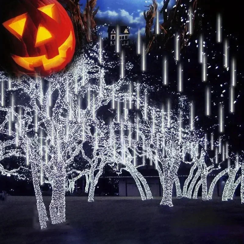 NEW Arrivals LED Lights Stalactites Meteor Shower Rain Lights 2/4Set Falling Rain Fairy String Lights Christmas Holiday Snow Falling Icicle Cascading Light Home Outdoor Decoration Accessories Supplies