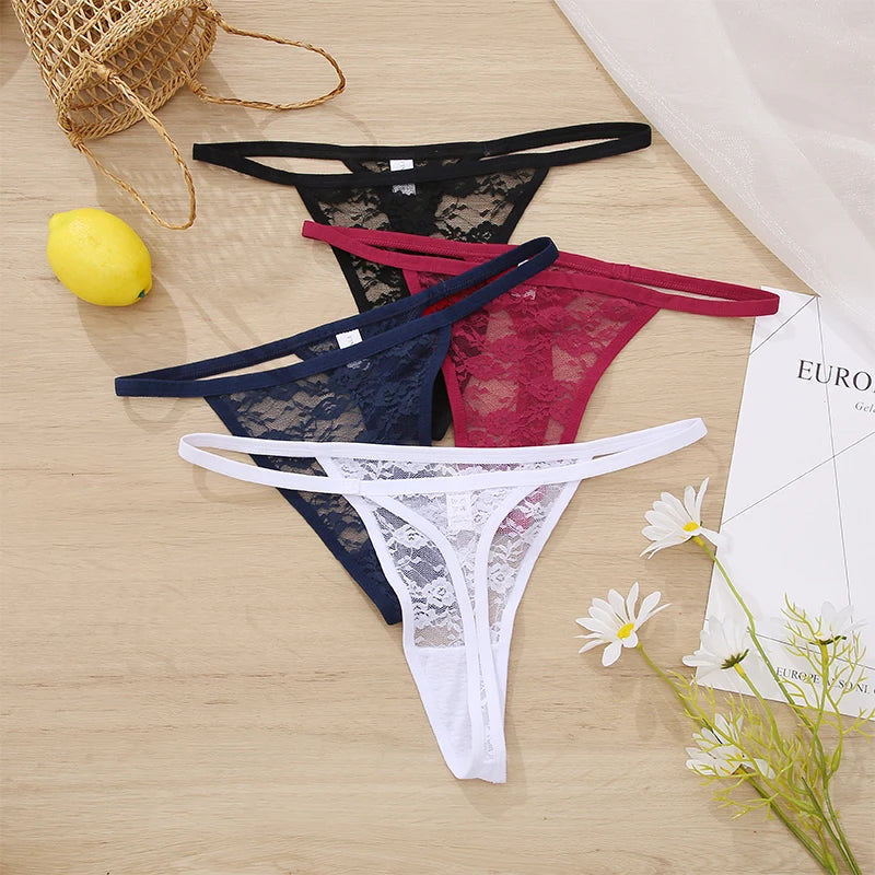 5Pcs Sexy Women's G-String Lace Panties Floral Lingerie Woman Panties Sexy Thong Underwear Female Pantys Perspective Intimates ﻿