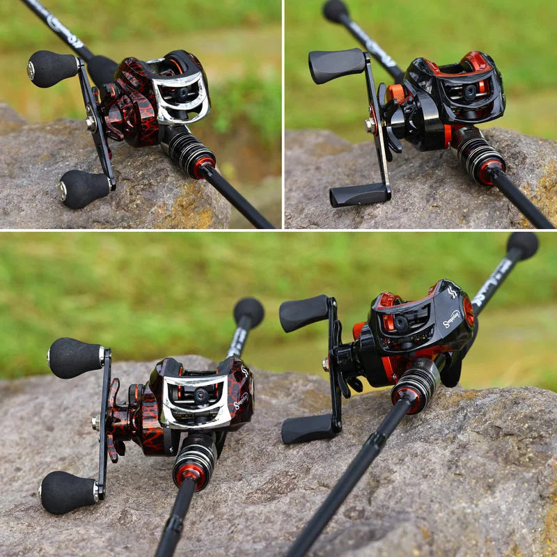 NEW Fishing Set Left/Right  Lure Rod Fishing Combo 2.1m 4 Section Carbon Fiber Rod 7.2:1 Gear Ratio Magnetic Brake System Fishing Left/Right Reel Fishing Kit Ocean Lake River Professional Fishing Supplies
