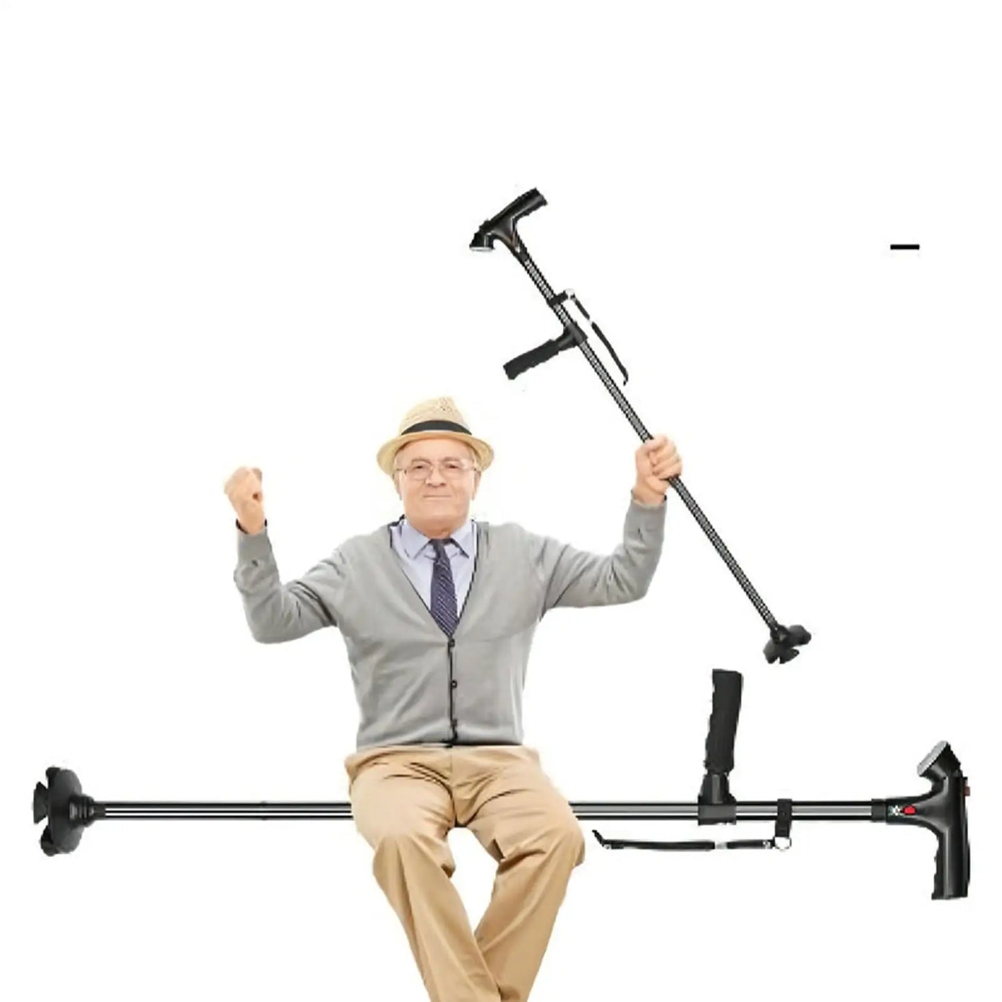 Collapsible Telescopic Anti Slip Smart Cane Elder Cane LED Lights With Emergency SOS Alarm Walking Trusty Sticks Elder Crutches For Mothers The Elder Outdoor Night Hiking Travel Hospital