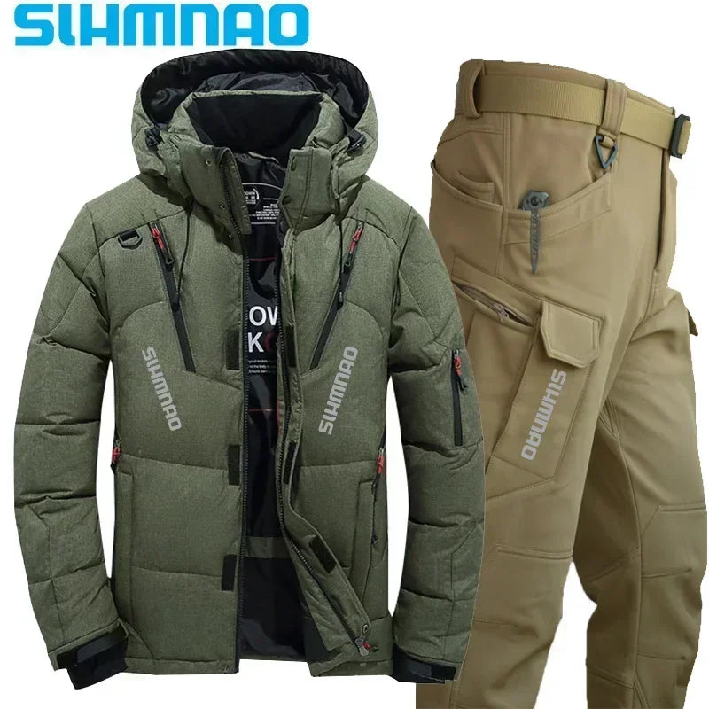 NEW M(50kg) - 4XL (100KG) 7 Colors -40* Degrees  Men's Goose Down Jacket and Tactical Pants, Winter Fishing Suit, Warm, Snow Skiing, Mountain Climbing, Hunting Sportswear