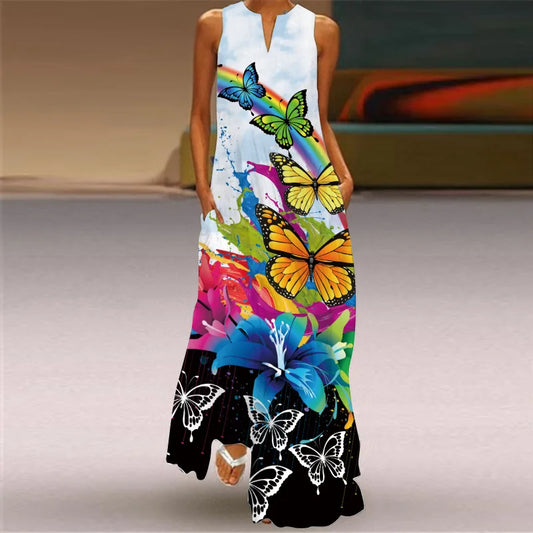 Plus Size Italian M - 5XL Summer Long Dress Women's Elegant Robe  Party Sleeveless  Casual Sundress Vintage