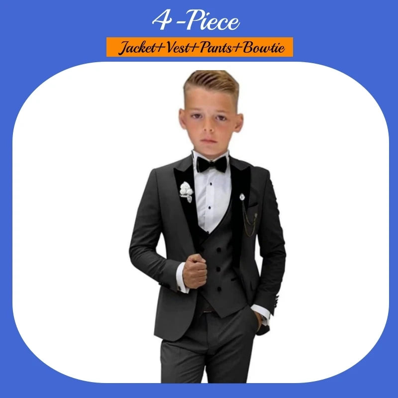 3 PCS Set 3Y-14Y 7 Colors Autumn New Arrival Kids Formal Suit Set, Velvet Notched Lapel Neck , Matching Vest and Pants, Boy's Tuxedo Set