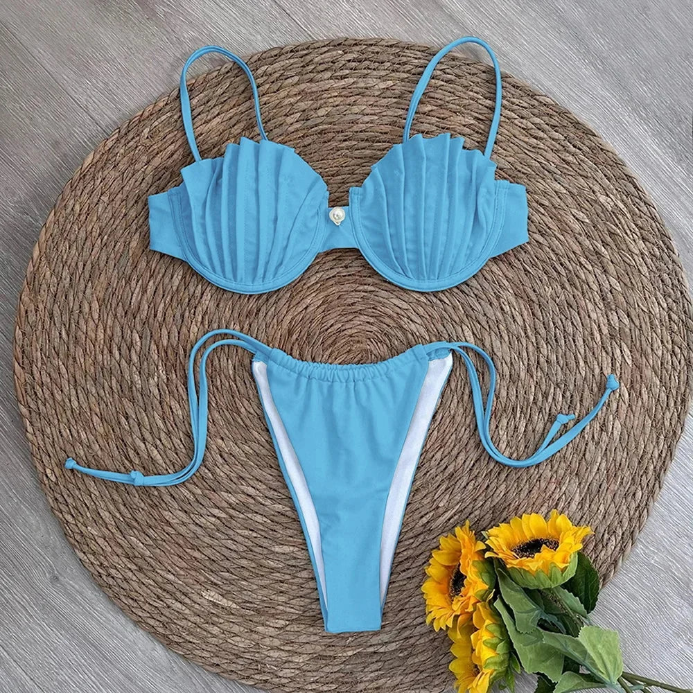 2 PCS Set 5 Colors Sexy Shell Micro Bikini Women's Swimsuit Female Swimwear Thong Bikinis Set Brazilian Beach Wear Bathing Suit