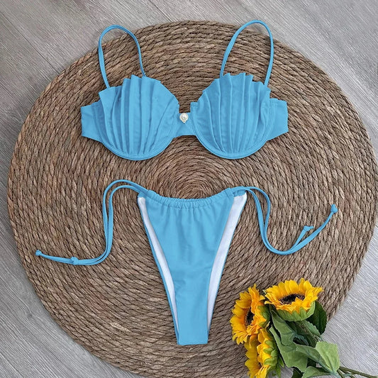 2 PCS Set 5 Colors Sexy Shell Micro Bikini Women's Swimsuit Female Swimwear Thong Bikinis Set Brazilian Beach Wear Bathing Suit
