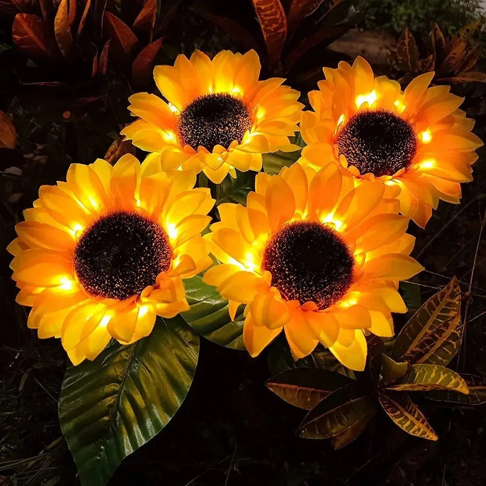 1PCS 3 Heads LED Solar Sunflowers Flower Light Home Decorative Flower Lights Garden Decoration Lawn Lamp Waterproof Landscape Flower Light