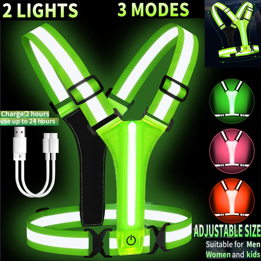 2 PCS Set 3 Colors Adjustable Reflective Security Vests Safety High Visibility Rechargeable Running Cloth For Outdoor Night Runners Cycling Sports