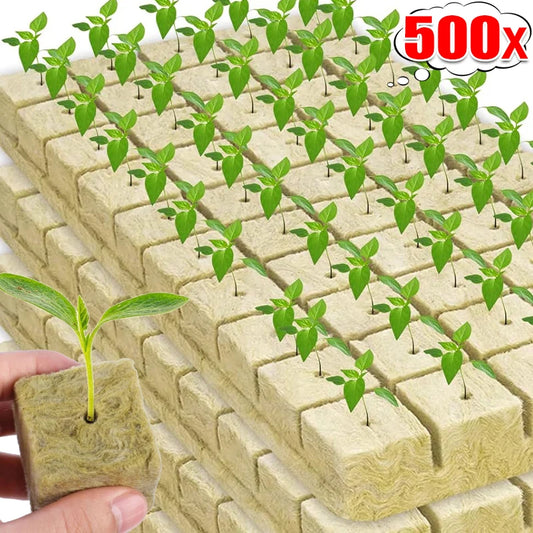 NEW Arrivals 100-200-300-500PCS Set Rockwool Hydroponic Grow Media Cubes Garden Seedling Block Water Cultivation Plant Seed Sowing Germination Blocks Home Garden Supplies