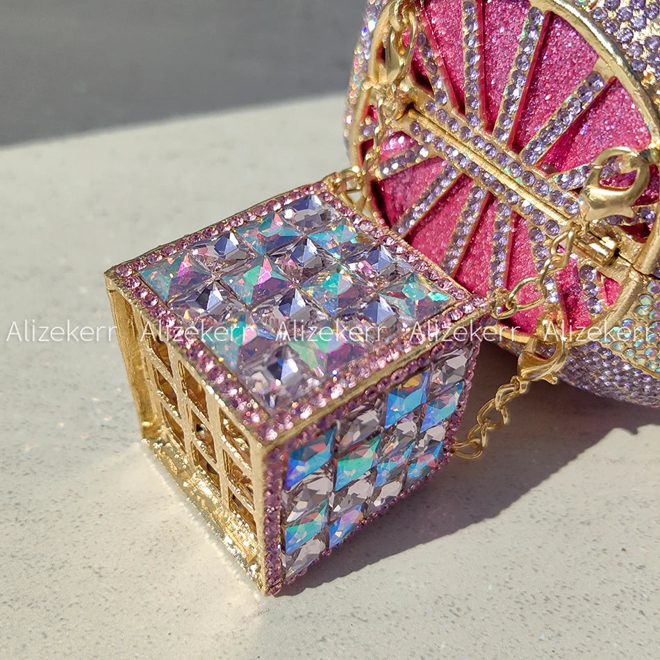 5 Colors  Hot Air Balloon Shaped Crystal Evening Wedding Party Luxury Bags Women Luxury Classy Unique Rhinestone Circular Clutch Purses Wedding Party