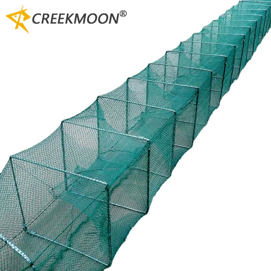 7-19 Sections 12 Holes Top Quality Professional Portable Folded Long Fishing Net 1.5M-5.5M, Crab Fish Net, Hand Casting Cage Crab Net, Mesh Trap Catcher Live Fish for Lobster