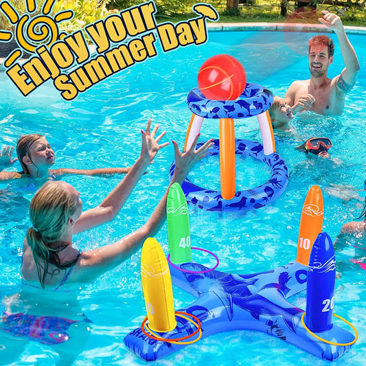 NEW Arrivals Adults Children Inflatable Toys Swimming Pool Beach Party Accessories Inflatable Bowling Ring Throwing Ferrule Game Set Floating Toys Beach Fun Summer Water Sports Supplies