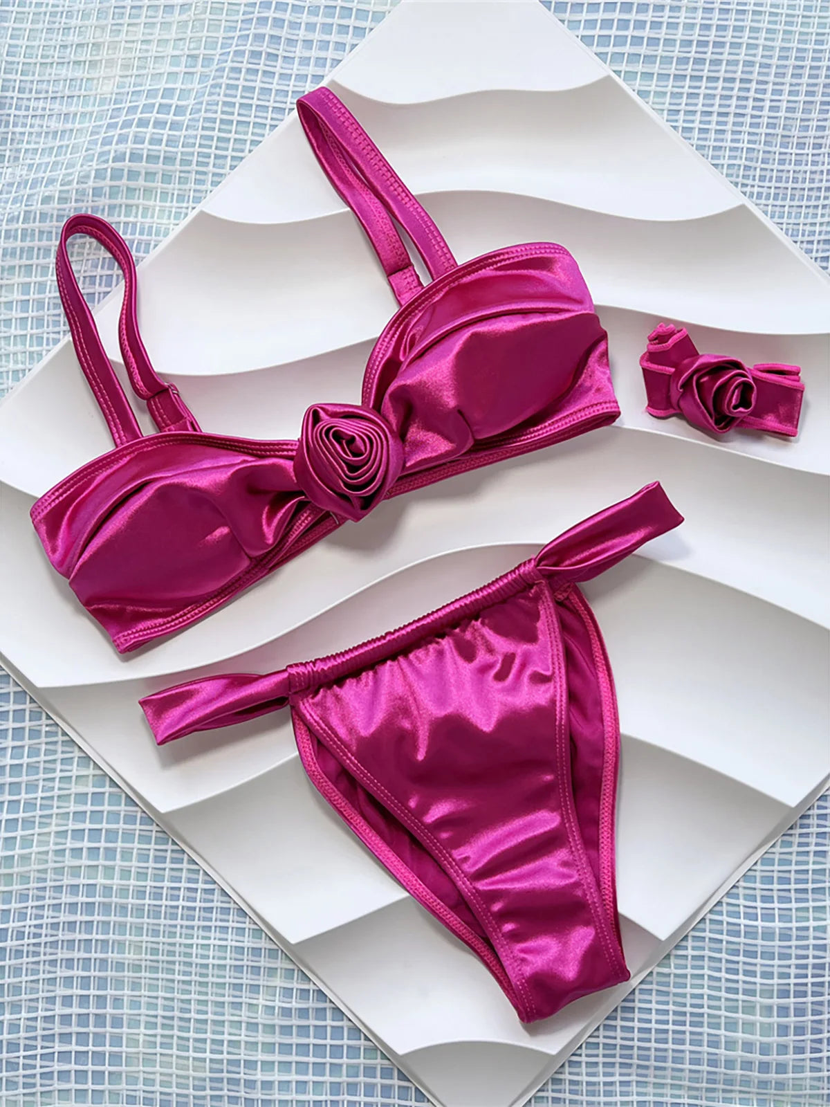 NEW Arrivals 2PCS Set UK Size 3D Flower With Necklace High Leg Cut Luxury Bikini Female Swimsuit Women Swimwear Bikini set Bather Bathing Suit Swim K5223
