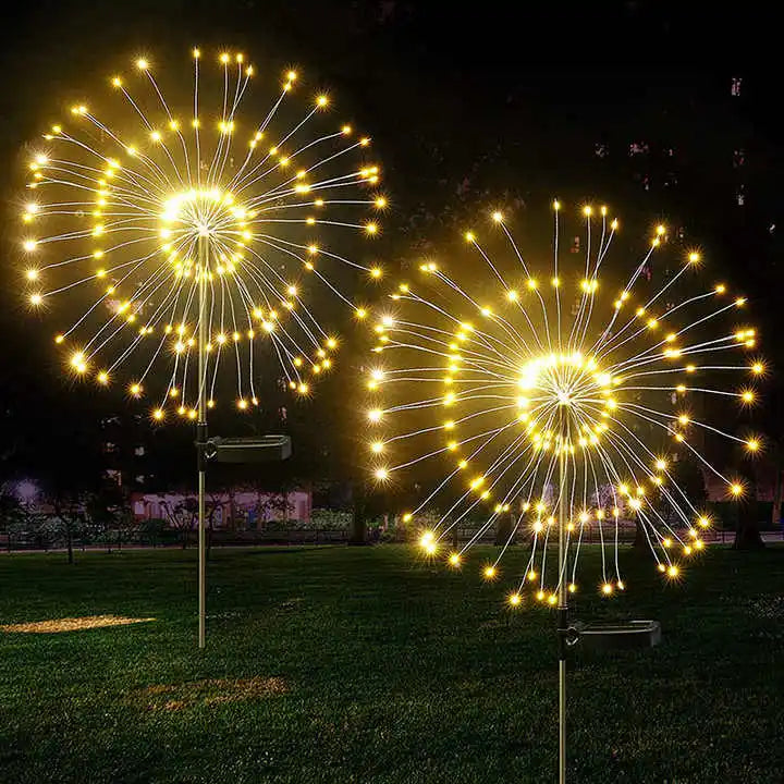 NEW 2PCS Set Solar Outdoor Firework Lights 200 LED Waterproof 2 Modes Decorative Sparkles Stake Landscape Light for Party Garden Footpath Lighting Accessories