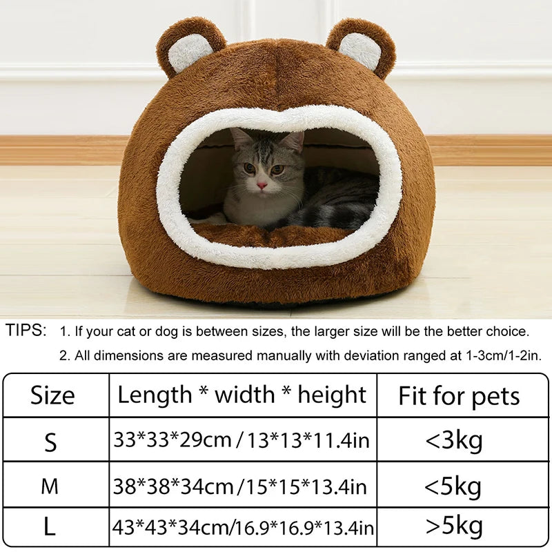 Cat Bed Warm Pet House Soft Long Plush Kitten Lounger Cushion Small Dogs Tent Cave Beds For Cozy Cat House Mat Supplies