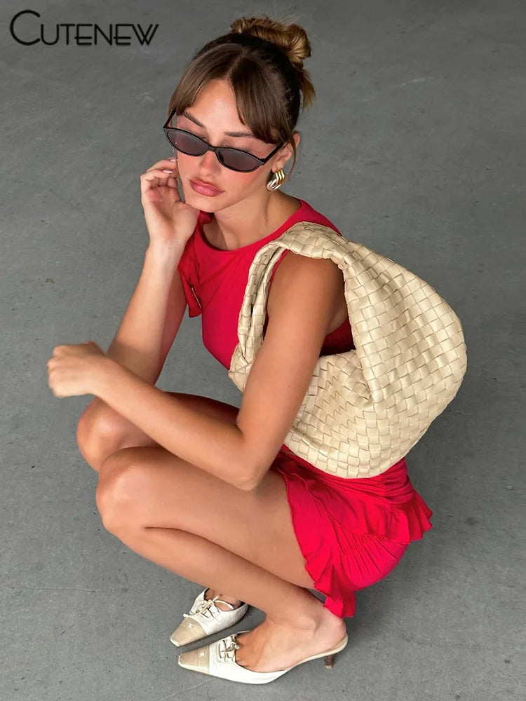 New Women's Halter Lace-up Two Pieces Sets Spaghetti Strap Camisole Hip Slim Mini Skirt New Streetwear Female Dress Suit Hot