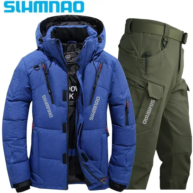 NEW M(50kg) - 4XL (100KG) 7 Colors -40* Degrees  Men's Goose Down Jacket and Tactical Pants, Winter Fishing Suit, Warm, Snow Skiing, Mountain Climbing, Hunting Sportswear